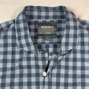 Bonobos Men's L Slim Fit Button Down Shirt Blue Plaid Checkered Long Sleeve
